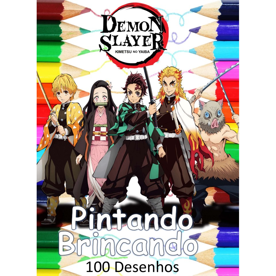 100 Desenhos Para Pintar e Colorir Demon Slayer  Folhas A4 Sulfite Avulsas/Soltas