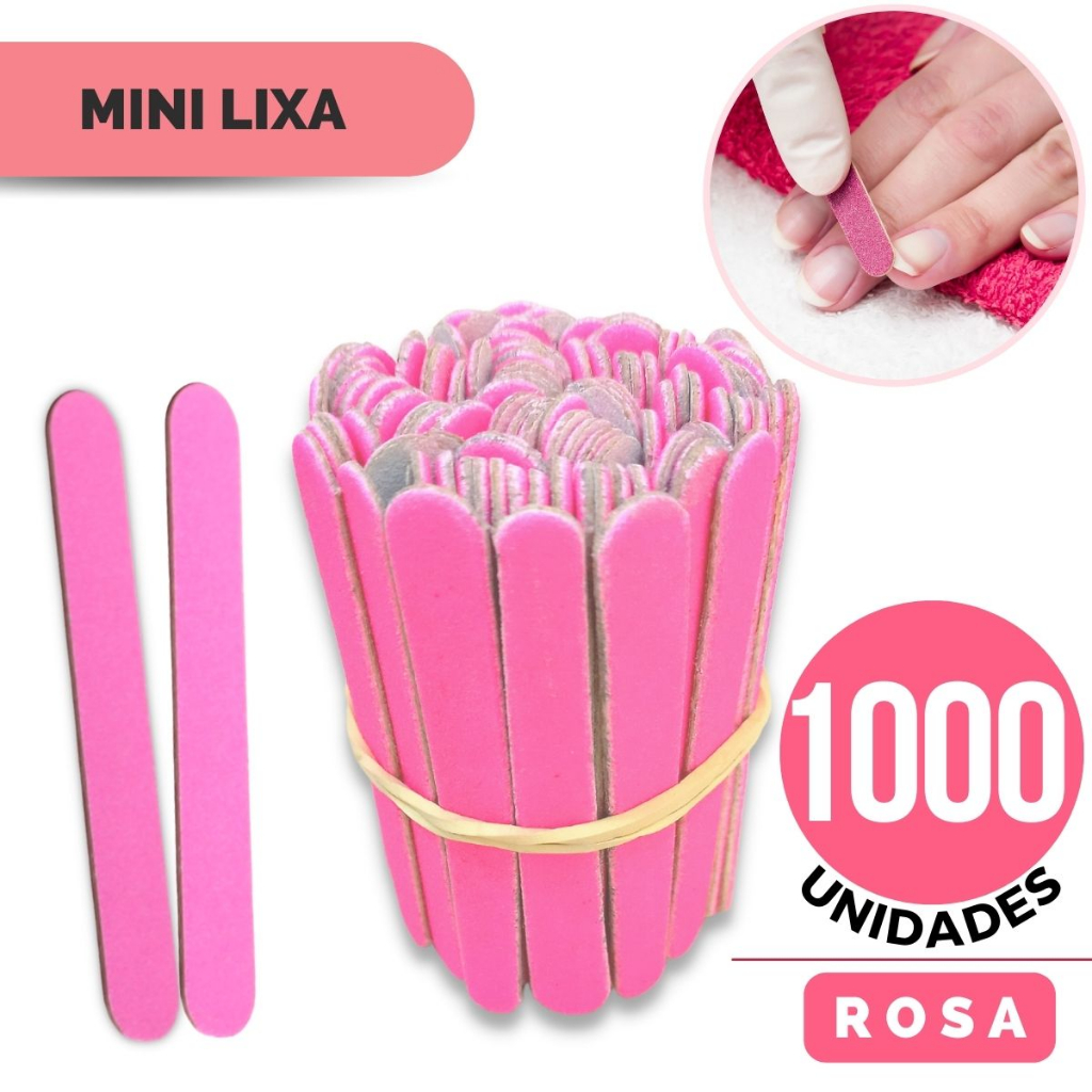 1000 Lixas Rosa Unha Mini Descartáveis Manicure Pedicure Profissional 8 cm Linha Premium