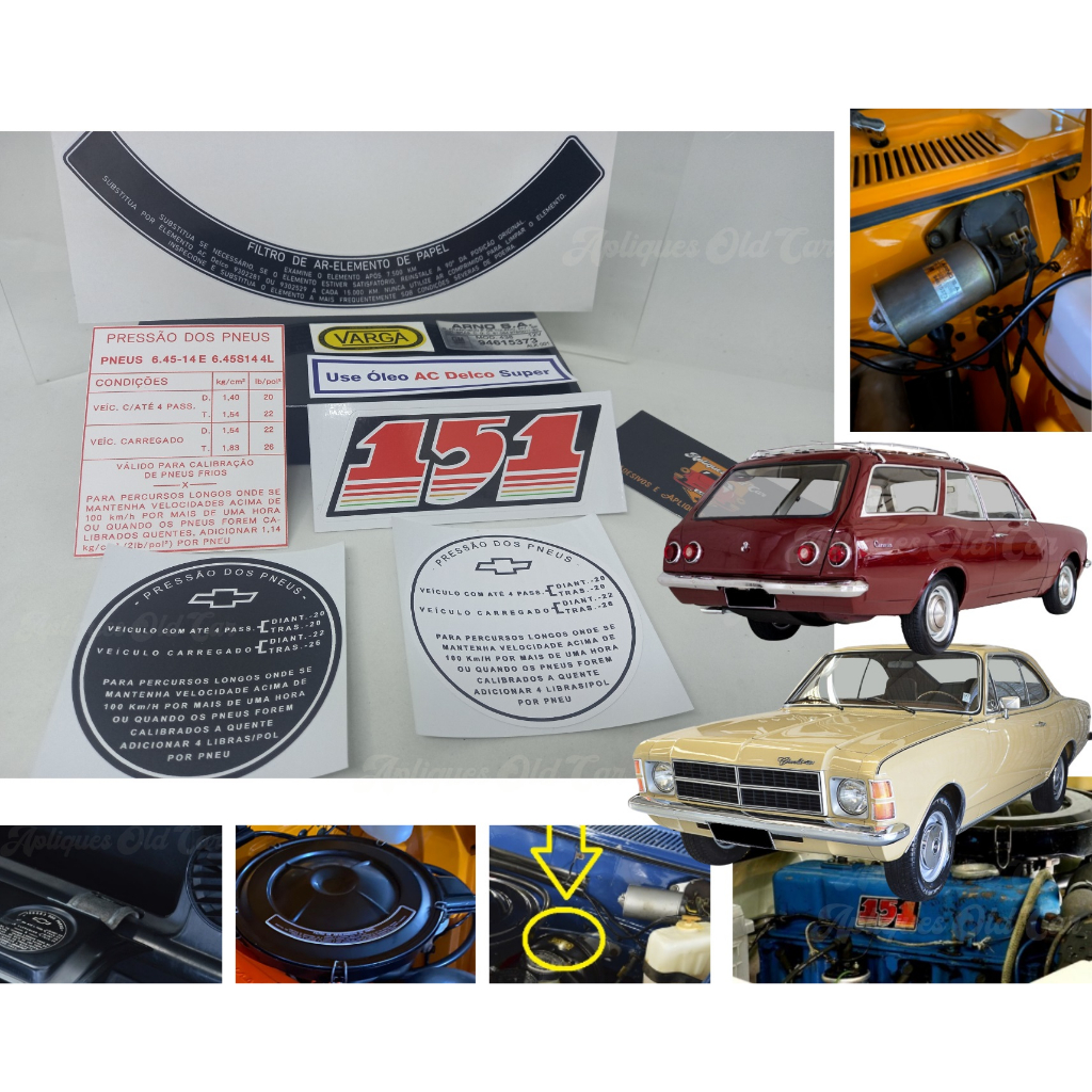 KIT ADESIVOS OPALA E CARAVAN 4CIL. MOTOR 151 / MOTOR AZUL / KIT COMPLETO DE SELOS INFORMATIVOS
