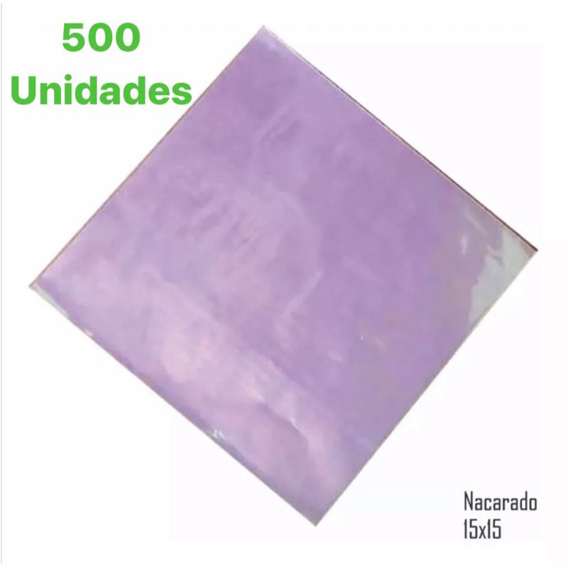 500 Celofane Nacarado Furta-cor Quadrado Bem Casado 15x15 off em Oferta na Shopee