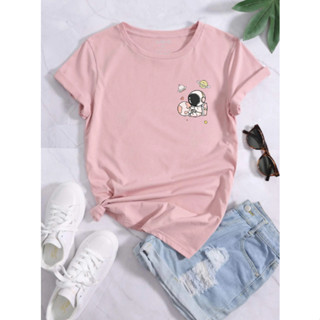 Camiseta Estampa Desenho Astronautinha Delicado Estampa Life Style Oversized Manga 3/4 Ombro Caido Feminino Aesthetic Unissex