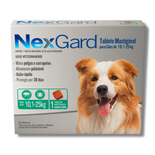 REMÉDIO ANTI PULGAS E CARRAPATOS NEXGARD P/ CÃES 10 Á 25 KG 1 COMPRIMIDO ORIGINAL