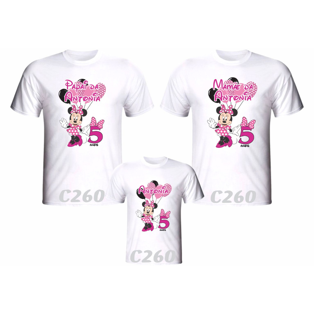 Kit 3 Camisetas Minnie Rosa Personalizada para Aniversário em Oferta na Shopee