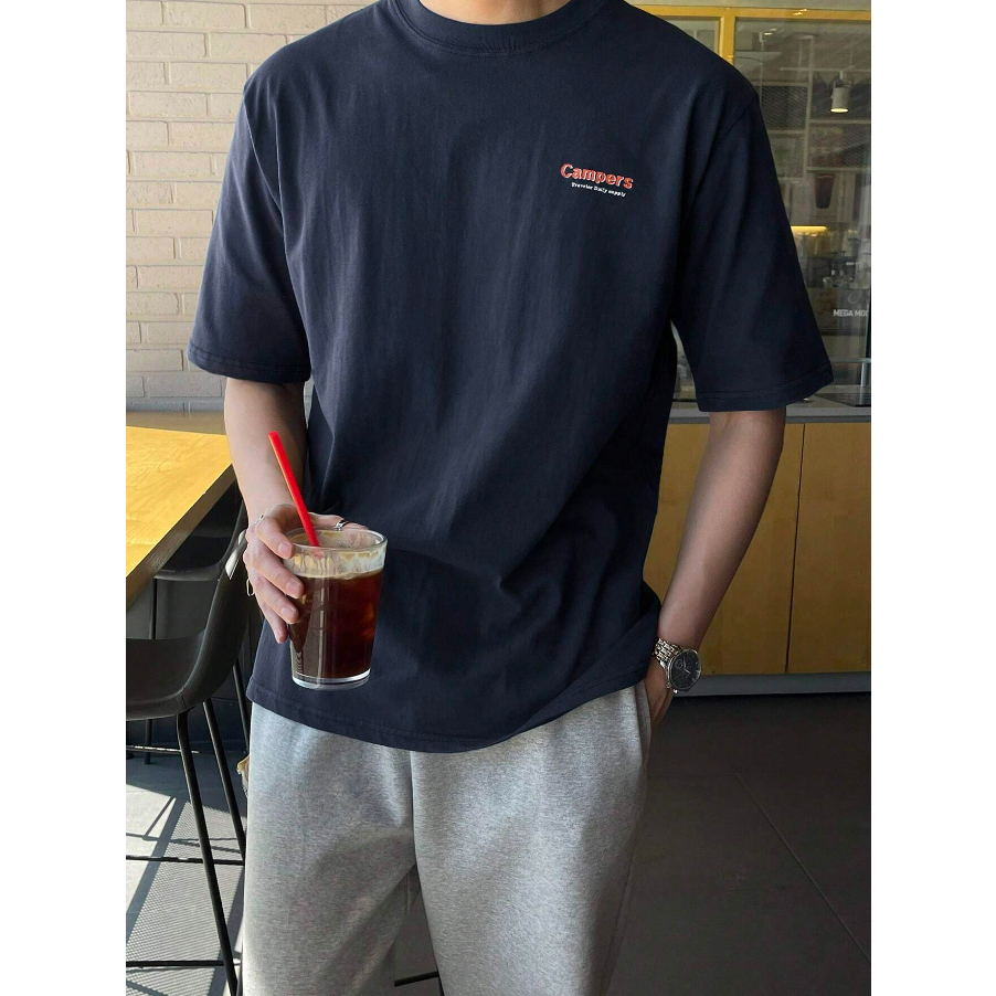 Camiseta Oversized Campers Frente Costas Campista Aesthetic Manga Curta Ombro Caido Style