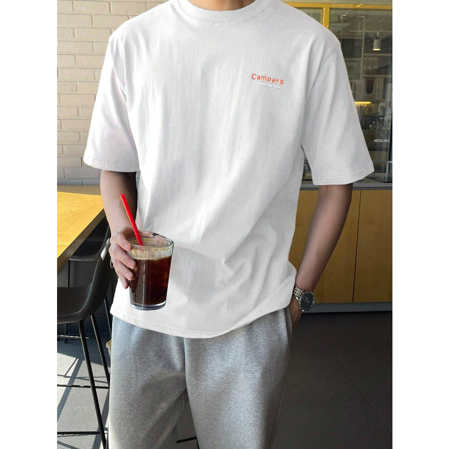 Camiseta Oversized Campers Frente Costas Palavra Campista Streetwear Manga Curta Ombro Caido Style