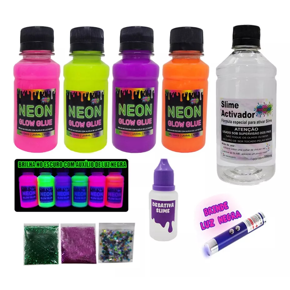 kit slime neon com lanterna gliter desativador ativador dia das crianças e natal em Oferta na Shopee
