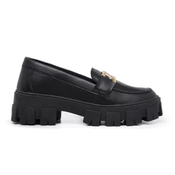 Mocassim Feminino Oxford Preto Tratorado Plataforma Blogueira Falcucci
