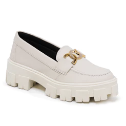 Mocassim Feminino Oxford Off White Tratorado Plataforma Blogueira Falcucci