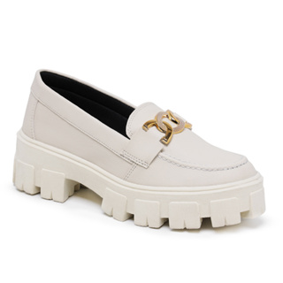 Mocassim Feminino Oxford Off White Tratorado Plataforma Blogueira Falcucci em Oferta na Shopee