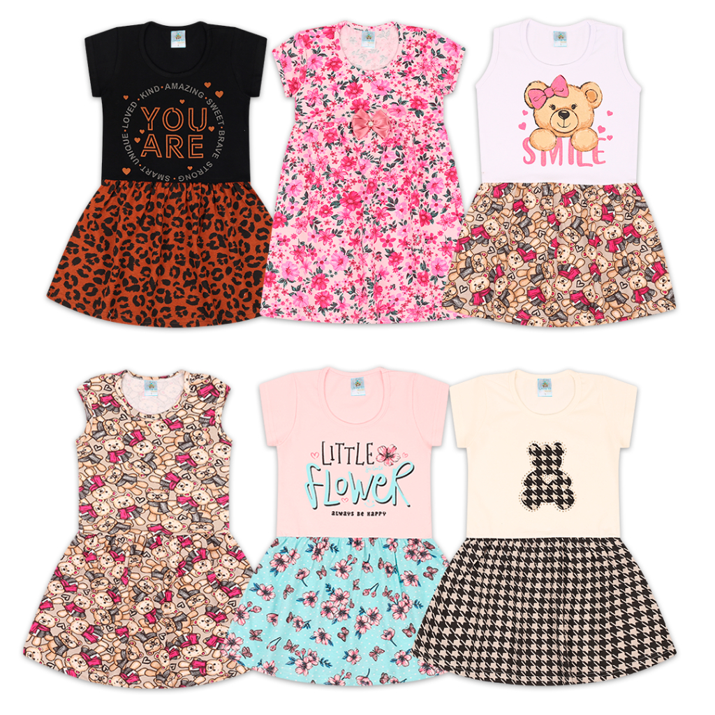Detalhes do Kit 3 Vestidos Menina Infantil Feminino Cotton Tamanho 1 ao 10