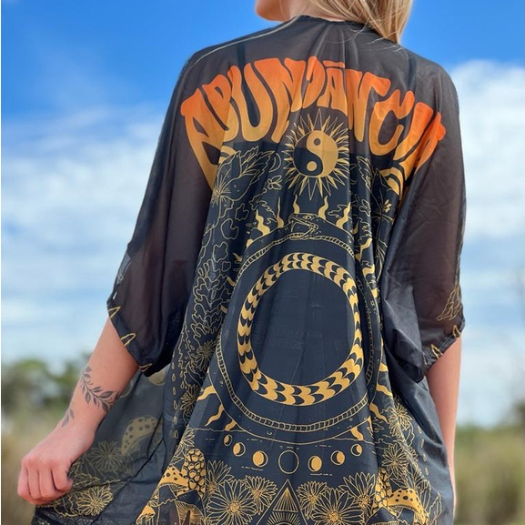 Kimono Abundância Preto e Amarelo