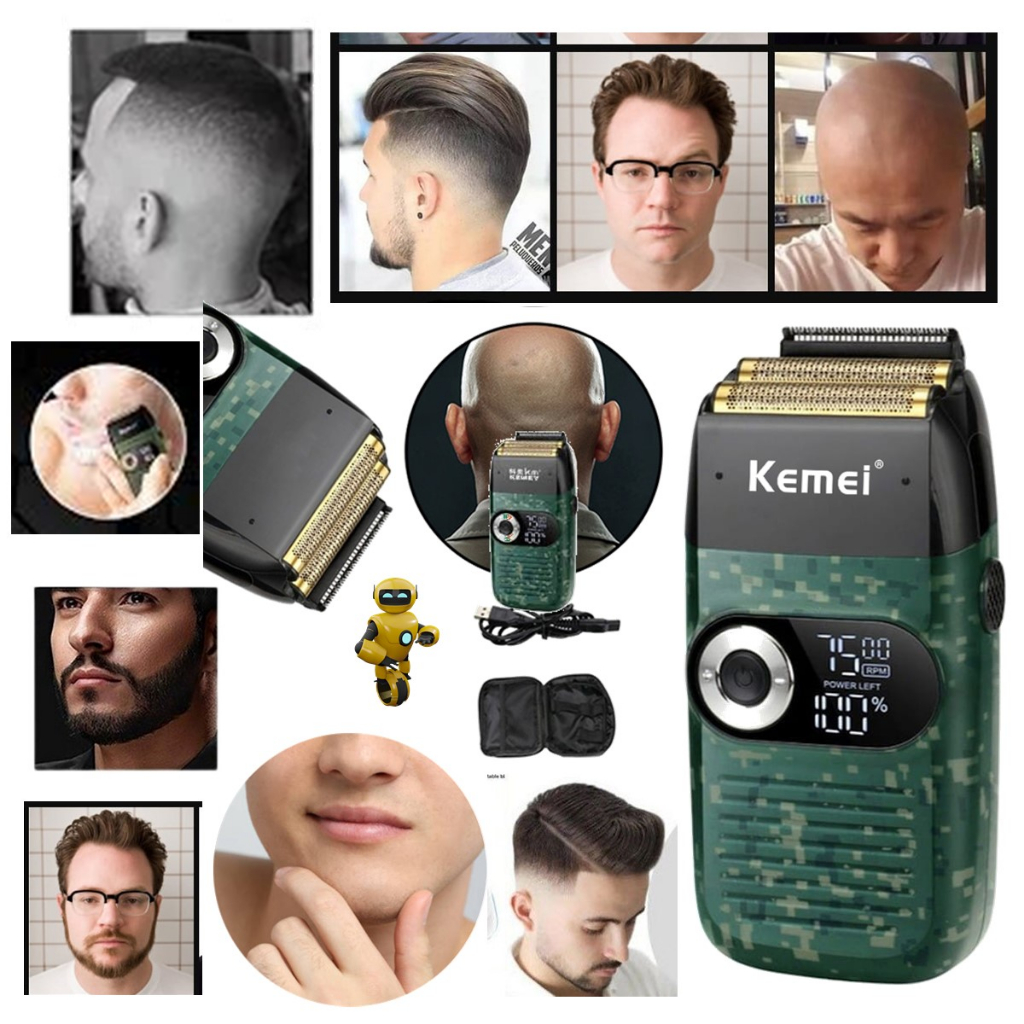 KEMEI KM 2027 Foil Shaver Barbeiro para homens, barbeador elétrico recarregável com aparador de barba, barbeadores sem fio de lítio de titânio com estojo de viagem