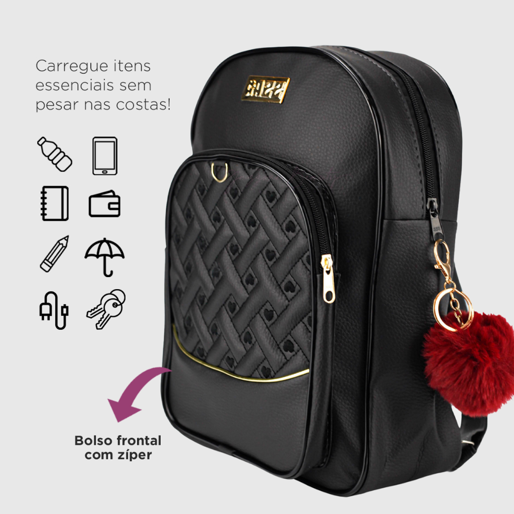 Mochila Feminina Bolsa Mochilinha Fashion Com Lindo Detalhe Coraçãozinho em Oferta na Shopee