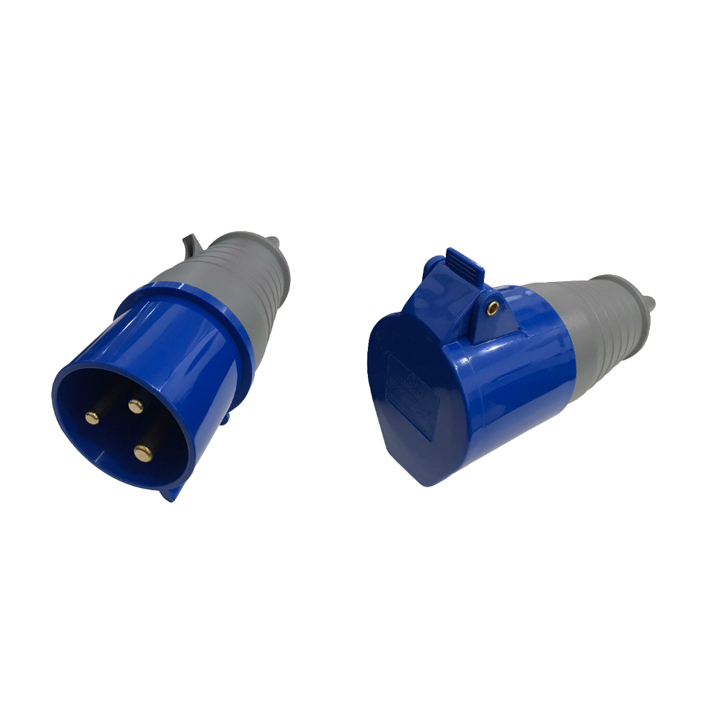 Plug Industrial 2p+t 32a 220v Azul + 1 Acoplamento Fêmea