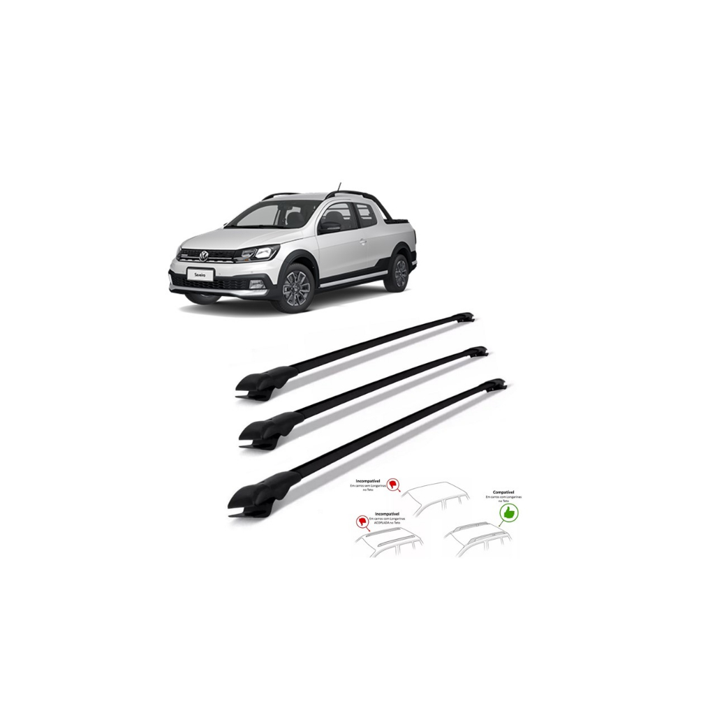 Travessa Teto Saveiro Cross 2010 A 2019 3 Barras Bagageiro Slim Heavy Car