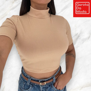 Blusa Feminina Cacharrel Cropped Manga Curta Gola Alta