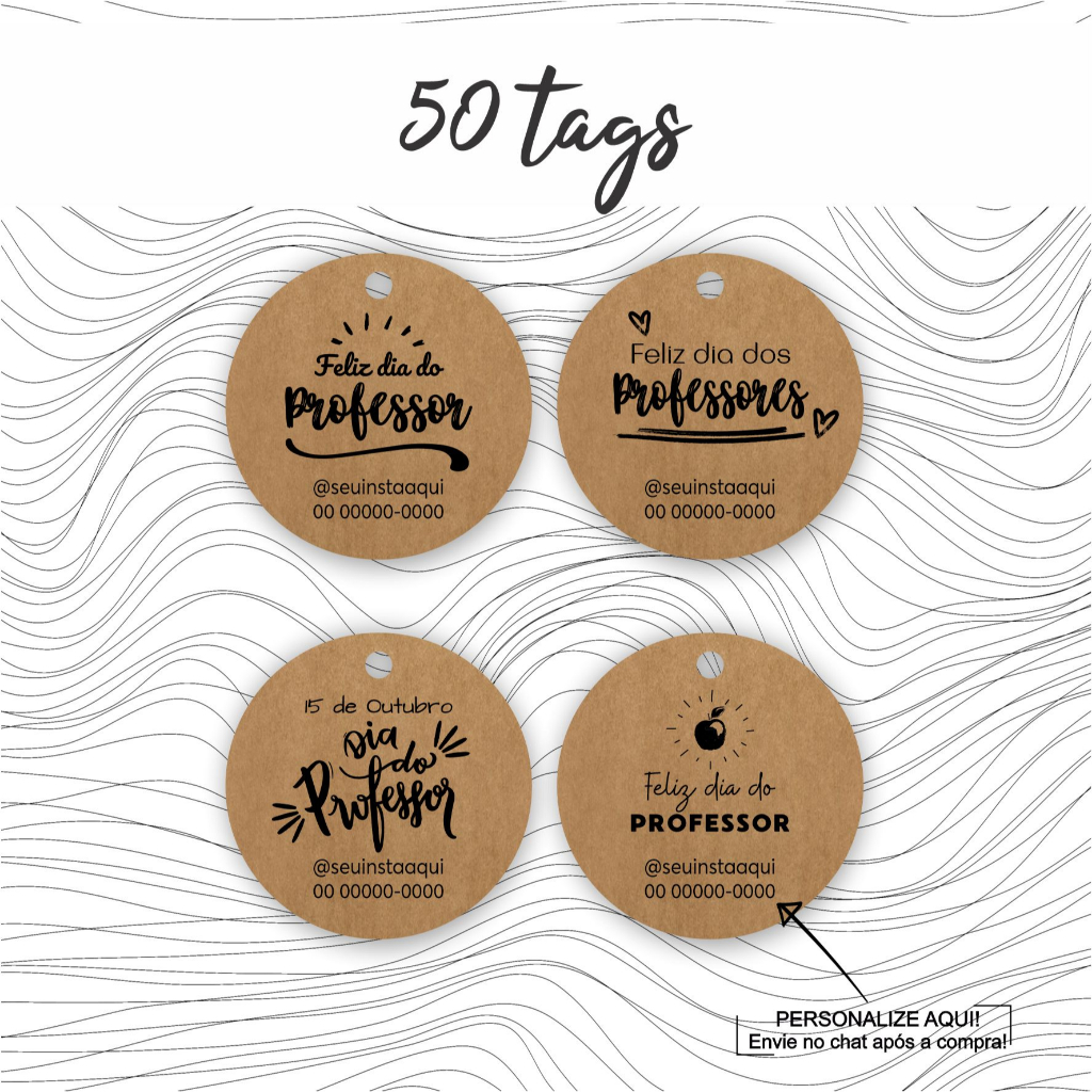 50 tags em papel kraft - Etiqueta - tema dia dos professores