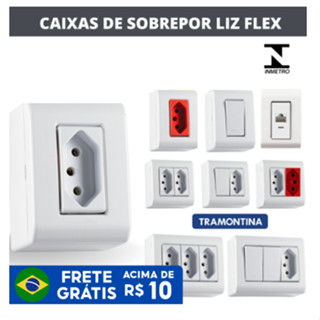 Conjunto caixa de sobrepor tomada e interruptor lizflex tramontina
