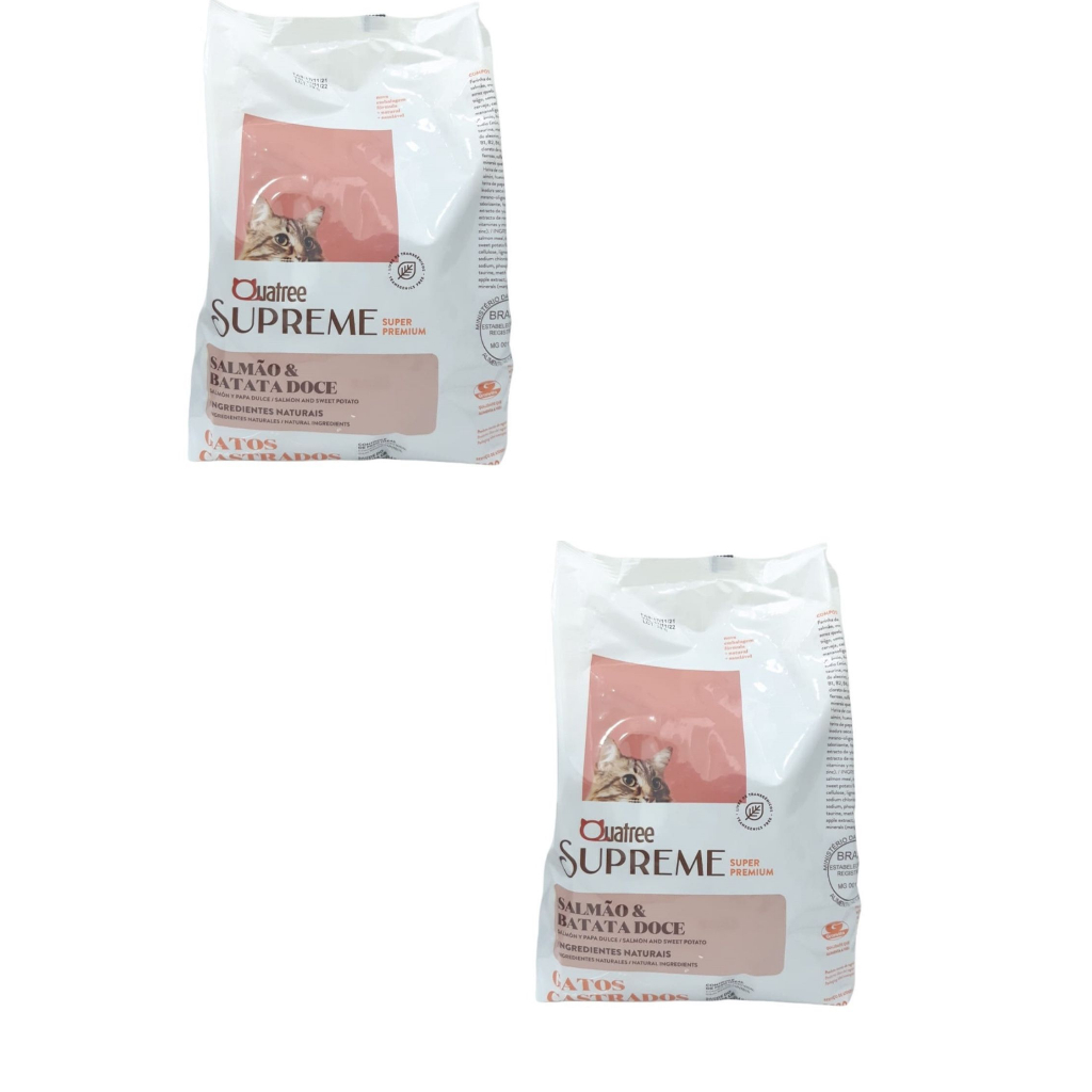 Kit 2 Rações Quatree Supreme Gato Castrado Salmão e Batata Doce 1kg