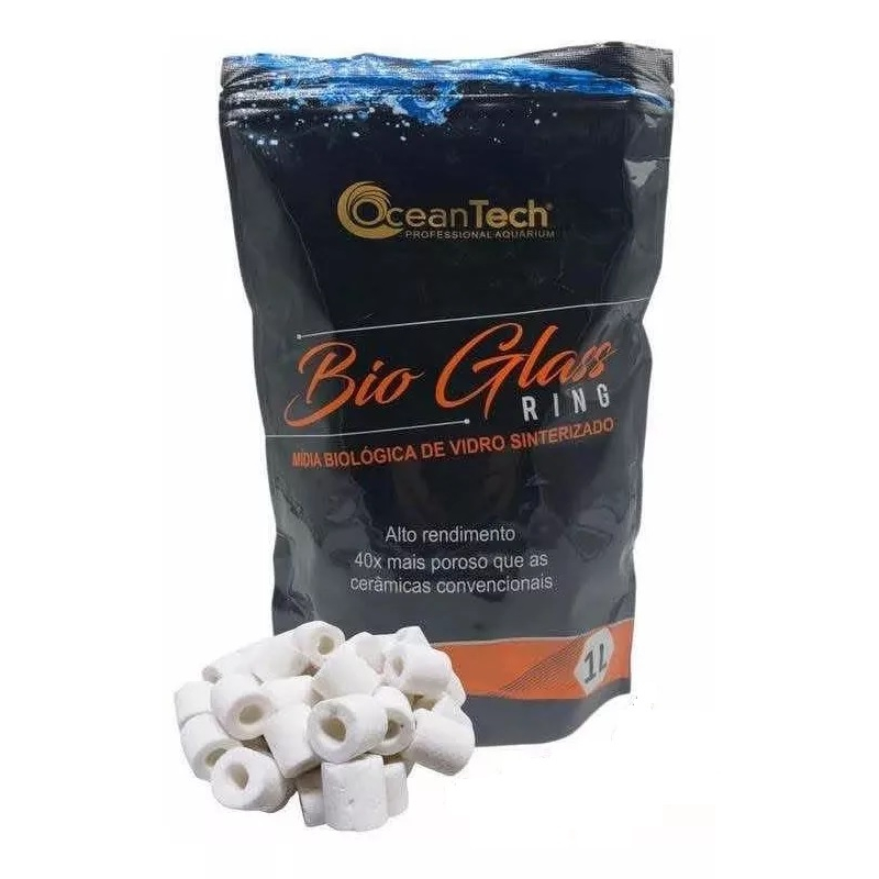 Ocean Tech Bio Glass Ring 1 Litro Mídia Cerâmica Filtradora Super Porosa 15mm P/ Aquários e Filtros