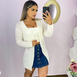 Kimono Trico Moda Feminina Colorida Tendência Manga Longa