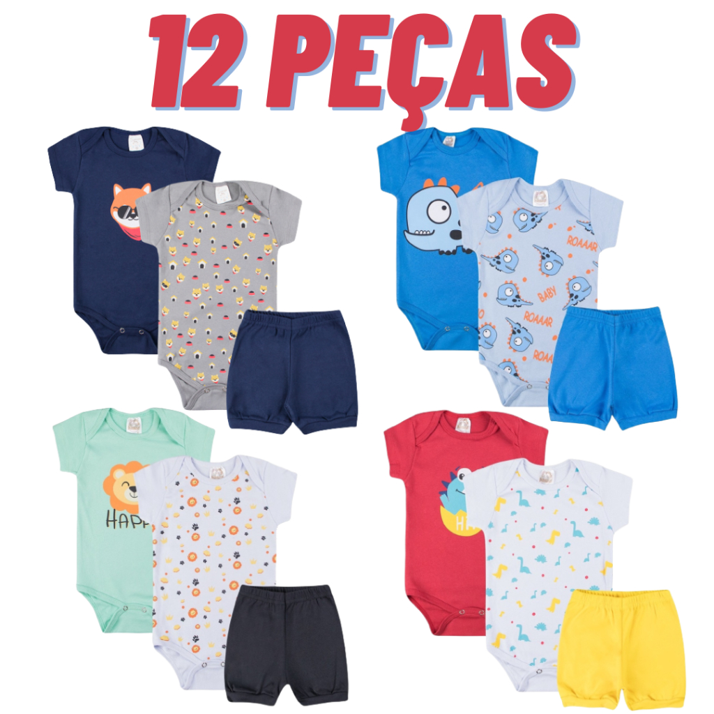 Kit body Bebê 12 peças, Manga Curta, Verão, Roupas de Bebê Conjunto de bebê Roupinha de bebe Mijão