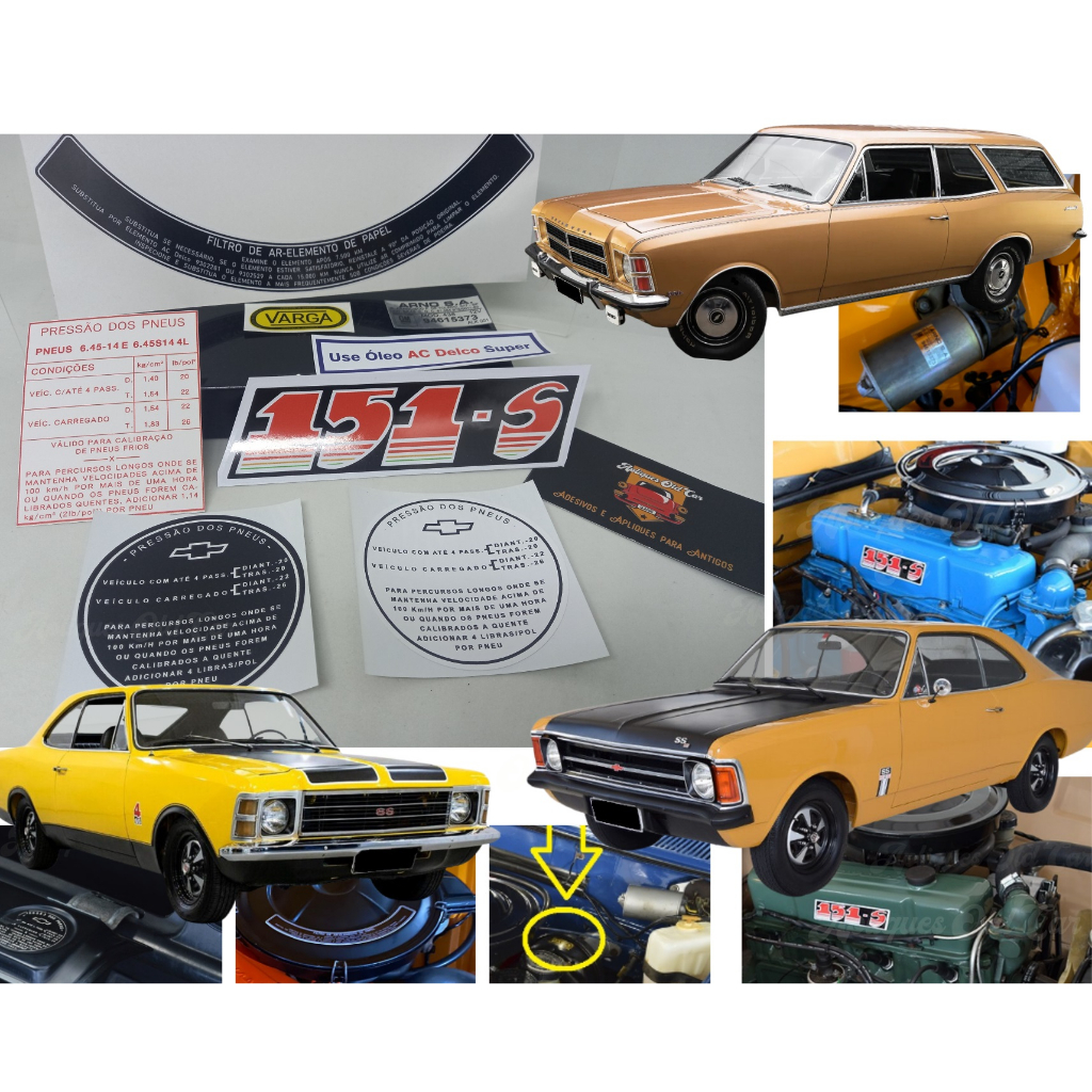 Kit Completo De Adesivos Opala 4cil. Motor 151-S (Motor Azul E Verde) - Selos E Adesivos Do Cofre, Motor E Lataria
