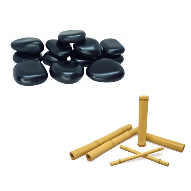 Kit 12 Pedras Vulcanicas Quentes Massagem Bambuterapia  Relaxamento Corporal  Basalto Massoterapia bambu