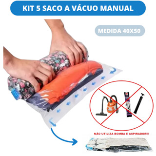 Kit 5 Saco Organizador a Vácuo Para Viagem Roupa Cobertor Closet Mala Protetor Com Zíper Para Desinflar 40x50
