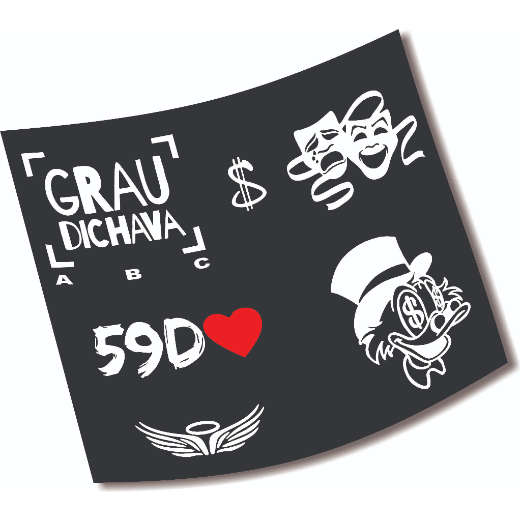 Kit 6 Adesivos GRAU DICHAVA, 59D, CHORA AGORA RIR DEPOIS, CIFRÃO, ANJO  Moto