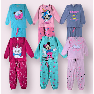 Kit 6 peças pijama infantil 3 calças e 3 blusas menina inverno comprido manga longa frio f...
