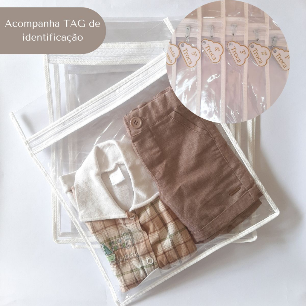 6 Saquinho Maternidade Organizador Viagem Mala Bebê 27x33 + TAG de identificação de troca