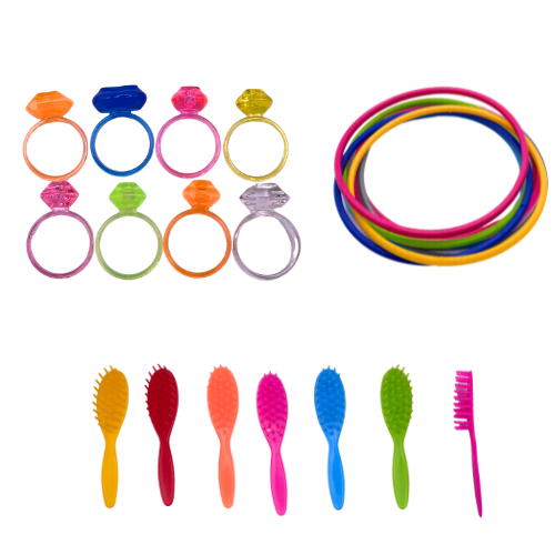 Kit 30 Mini Brinquedos Anel Cristal Pulseira Escovinha Lembrancinha Aniversario Festa Sacolinha