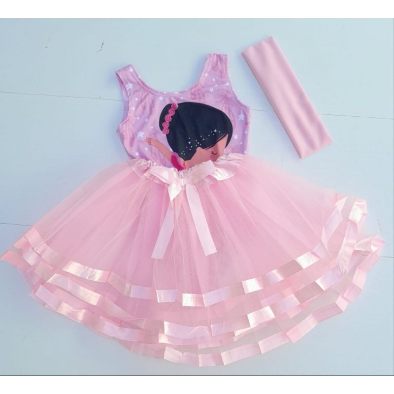 kit fantasia infantil bailarina estampada kit 3 peças.