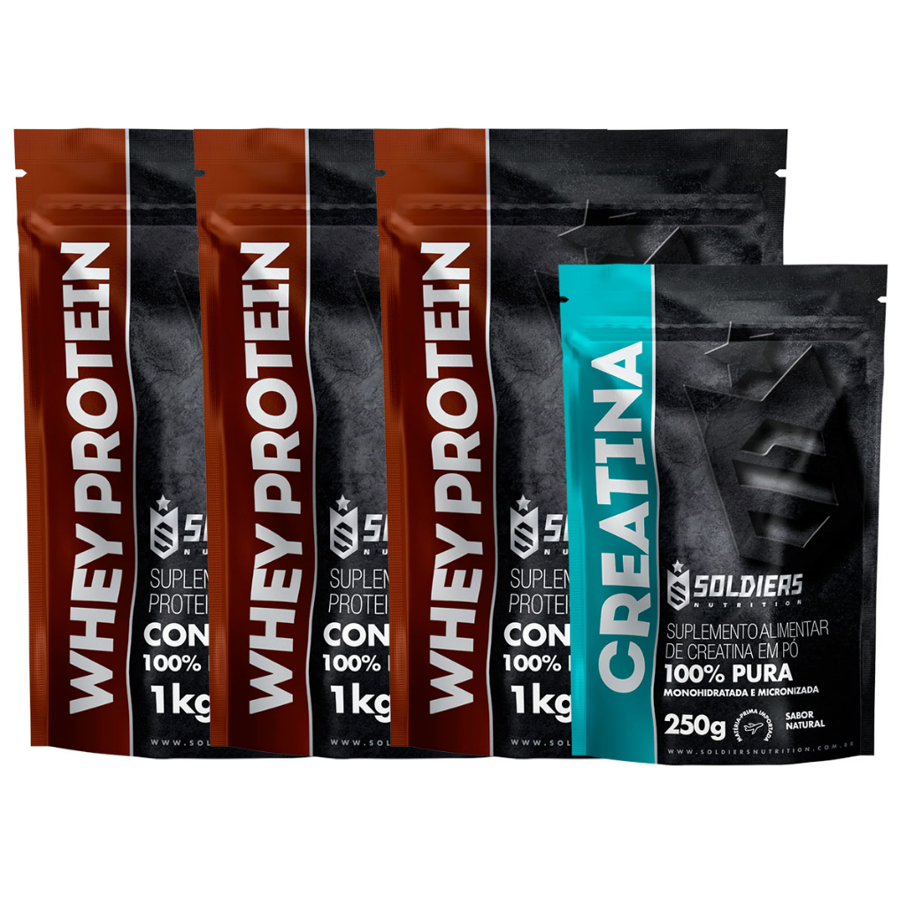 Kit: Whey Protein Concentrado 3kg + Creatina Monohidratada 250g - 100% Importado - Soldiers Nutrition