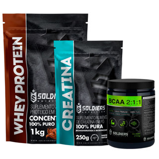 Kit: Whey Protein Concentrado 1Kg + Creatina Monohidratada 250g + BCAA Em Pó 250g Natural - 100% Importado - Soldiers Nutrition