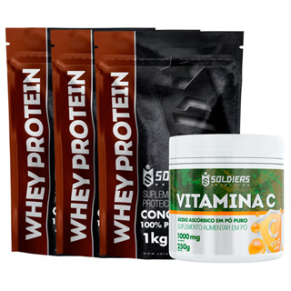 Kit: Whey Protein Concentrado 3Kg + Vitamina C Em Pó 250g - 100% Importado - Soldiers Nutrition