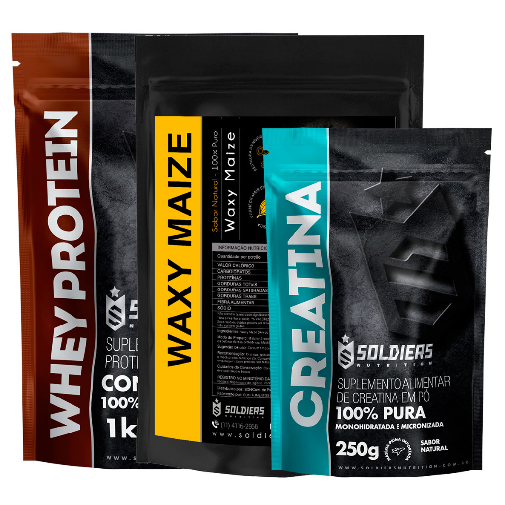 Kit: Whey Protein Concentrado 2Kg + Creatina Monohidratada 250g + Waxy Maize 1Kg - Soldiers Nutrition