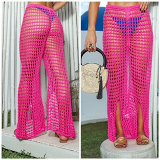 Calça Saída de Praia Tricot tipo Crochê Wide Leg