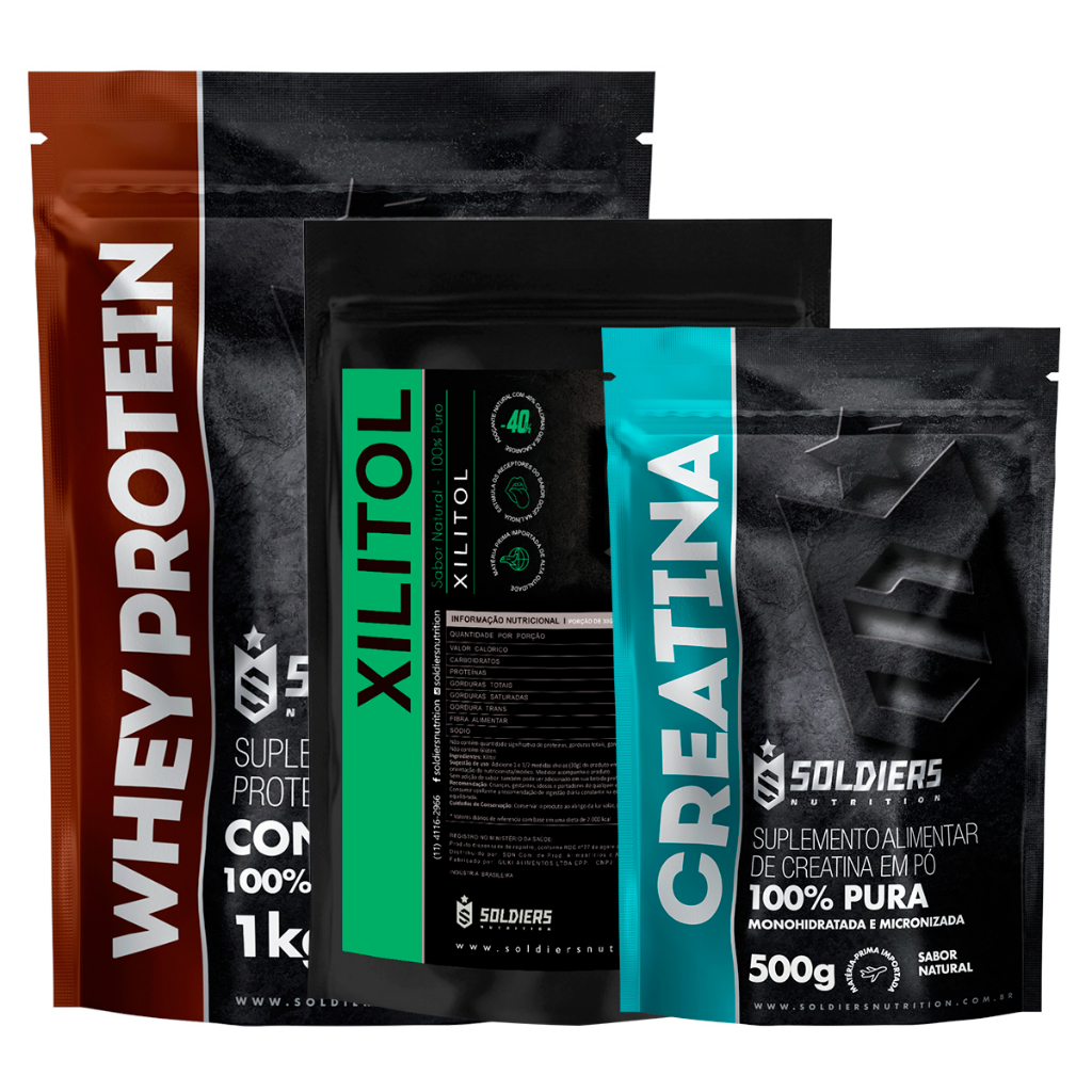 Kit: Whey Concentrado 2Kg + Creatina Monohidratada 500g + Xylitol 500g - Soldiers Nutrition