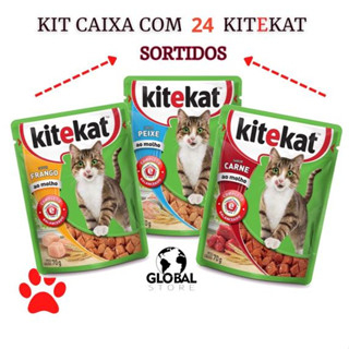 Caixa Sortida 24 Unidades Kitekat Sachê Alimento Para Gato Ração Úmida Carne / Frango / Peixe