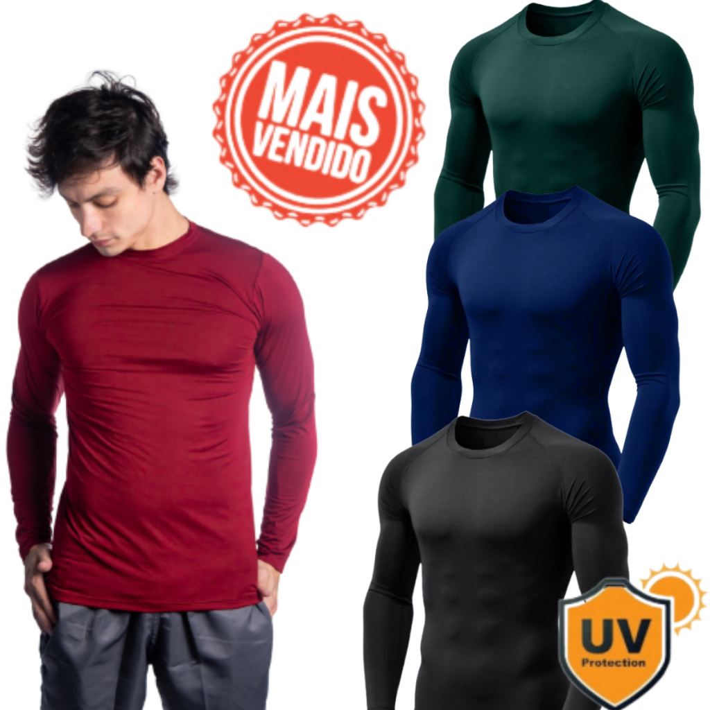 Camisa Térmica Proteção Uv 50+ Segunda Pele Camiseta Blusa Malha Fria Unissex Academia Man...