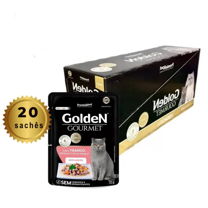 Ração Úmida Sachê Golden Gourmet Gatos Adultos Sabor Frango 70 g - Caixa com 20 Unidades