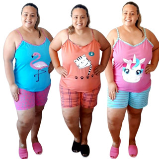 Baby Doll Feminino Plus Size de Alcinha Estampado / Pijama Plus Size