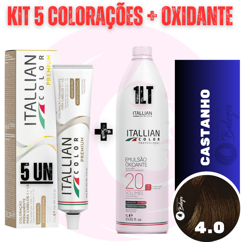 Kit 5 Tinta + Ox 20v Castanho 4.0 Coloração - Beauty