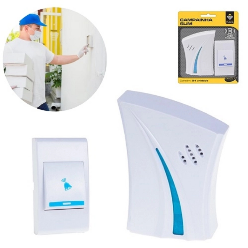 Campainha Residencial Wireless 32 Toques Resistente Água 100M Sem Fio Universal Bivolt Envio Imediato