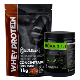 Kit: Whey Protein Concentrado 1Kg + BCAA Em Pó 500g Natural - 100% Importado - Soldiers Nutrition