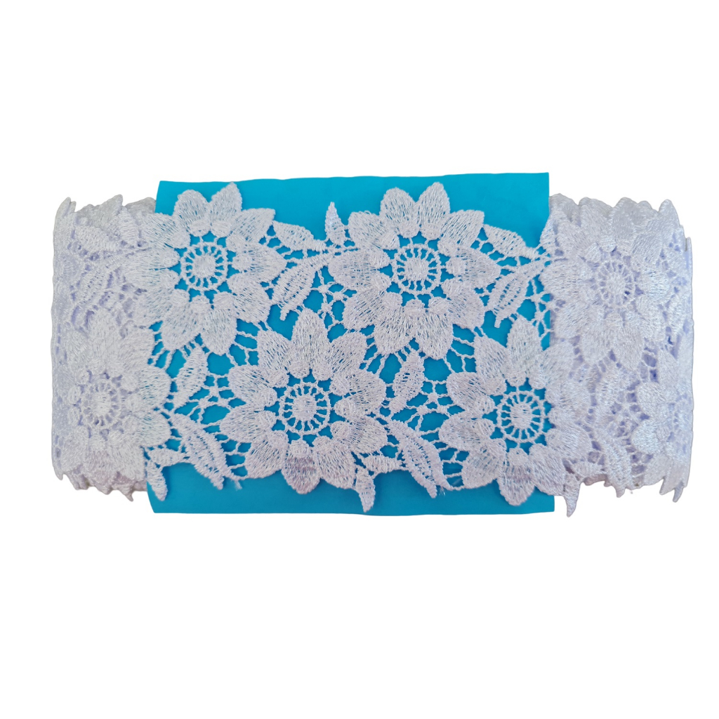 Renda Larga com 12cm Flores Gripir Branco - CHL573 em Oferta na Shopee