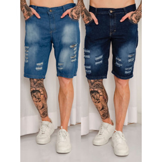 kit 2 pecas Bermuda Jeans Masculina rasgado menor preço de mercado JEANS DIRETO DA FÁBRICA