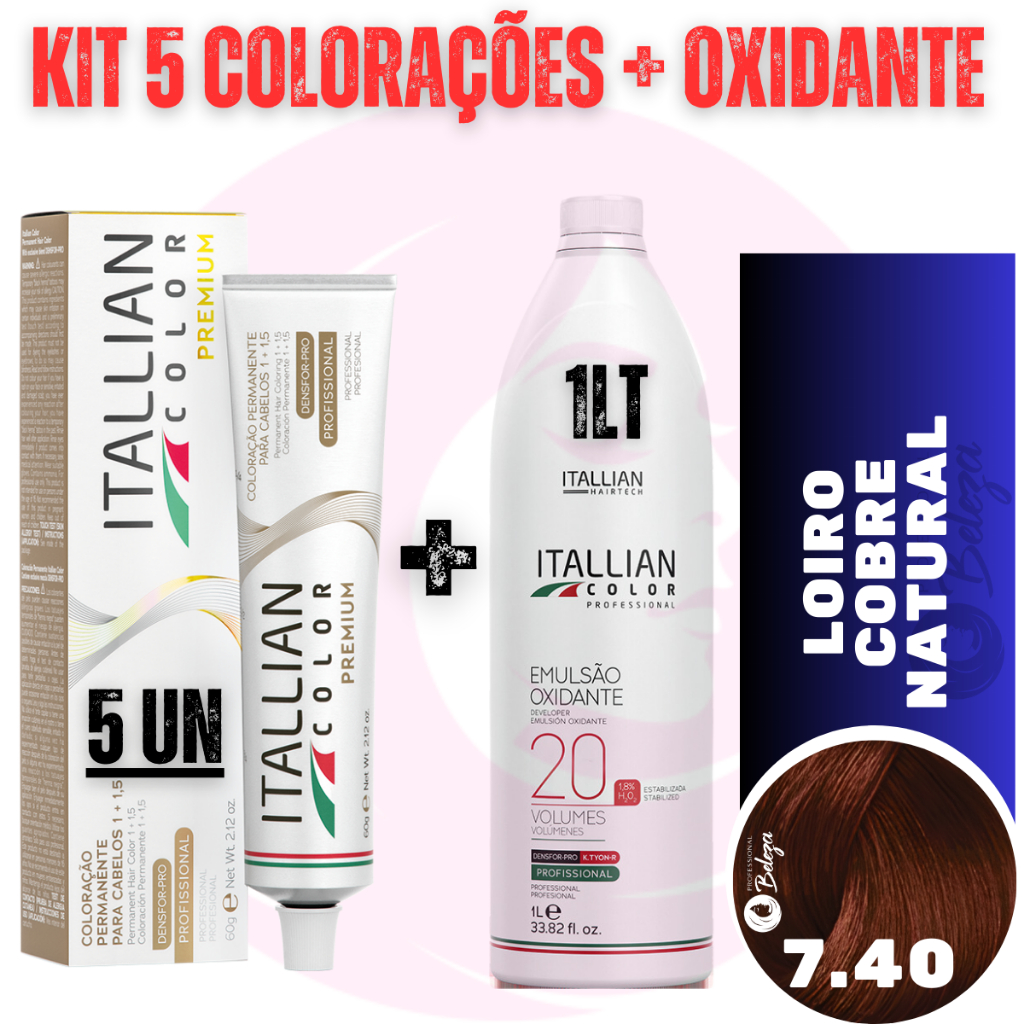 Kit 5 Tinta + Ox 20v Louro Cobre Natural 7.40 Coloração em Oferta na Shopee